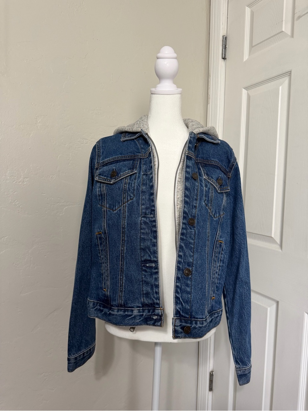Abercrombie & Fitch Blue Denim Jacket with Gray Hood